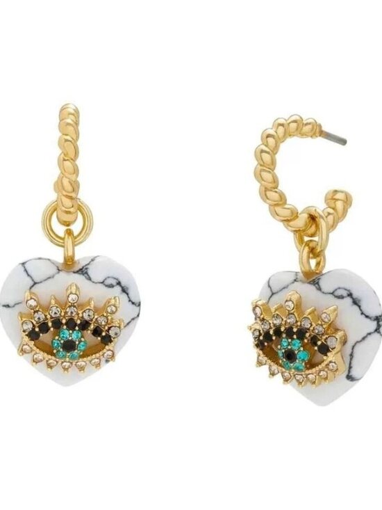 Kurt Geiger Jewelry - Kurt Geiger London Evil Eye Heart Hoop Earrings Gold White Marble Crystal